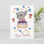 チワワとピンクの弓。ハッピーバースデー シーズンカード (スタンド正面)