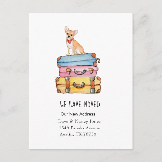 チワワと荷物引越し案内はがき ポストカード (正面)