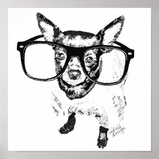 チワワのイラスト描画 ポスター (正面)