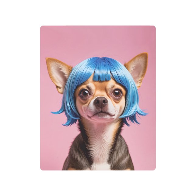 チワワのウィッグ メタルプリント (正面)