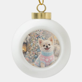 チワワのクリスマスオーナメント セラミックボールオーナメント