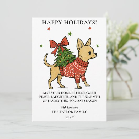 チワワのクリスマスツリー運搬犬 シーズンカード (スタンド正面)