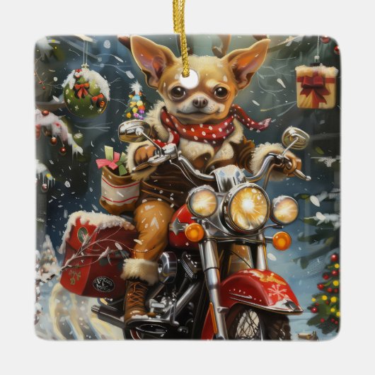 チワワのクリスマス セラミックオーナメント (正面)