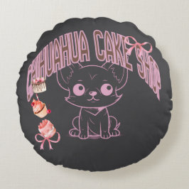 チワワのケーキ屋さん、子犬、犬好き、スイーツ、ケーキが好きな人の ラウンドクッション