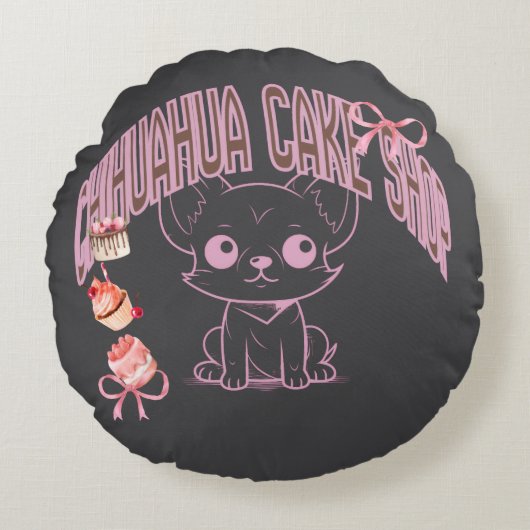 チワワのケーキ屋さん、子犬、犬好き、スイーツ、ケーキが好きな人の ラウンドクッション (正面)