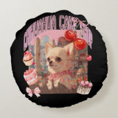 チワワのケーキ屋さん、子犬、犬好き、スイーツ、ケーキが好きな人の ラウンドクッション (裏面)