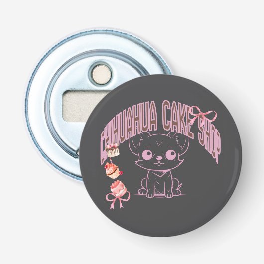 チワワのケーキ屋さん、子犬、犬好き、スイーツ、ケーキが好きな人の 栓抜き (正面)