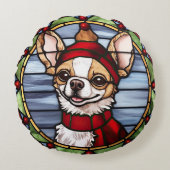 チワワのステンドグラスのクリスマス ラウンドクッション (正面)