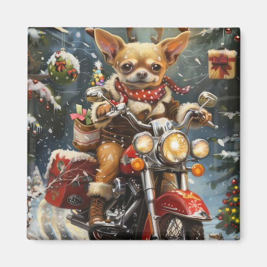 チワワのバイク乗りクリスマス マグネット (正面)