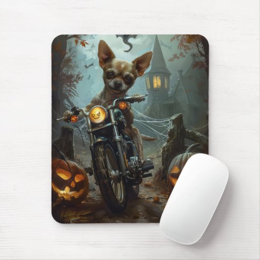 チワワのバイク乗り ハロウィーン 怖い マウスパッド (マウス)