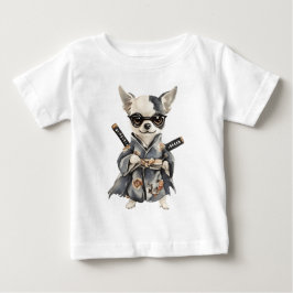 チワワのヒーロー 水彩犬の手描きデザイン ベビーTシャツ