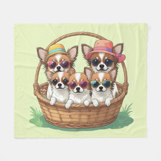 チワワの可愛い仔犬たち フリースブランケット (正面(横))