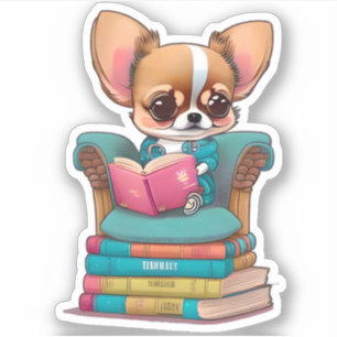 チワワの子犬が本を読んでいる シール