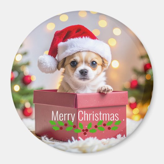 チワワの子犬のクリスマス マグネット (正面)