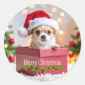 チワワの子犬のクリスマス ラウンドシール (正面)
