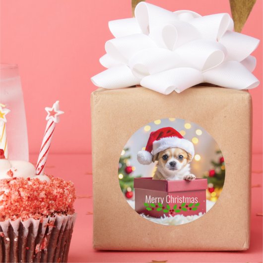 チワワの子犬のクリスマス ラウンドシール (パーティー)