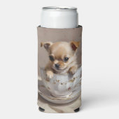 チワワの子犬をティーカップ油絵を描に、 スリム缶クーラー (Seltzer正面)