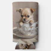 チワワの子犬をティーカップ油絵を描に、 スリム缶クーラー (裏面)