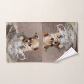 チワワの子犬をティーカップ油絵を描に、 ハンドタオル (ハンドタオル)