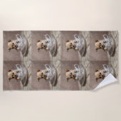 チワワの子犬をティーカップ油絵を描に、 ビーチタオル (正面)