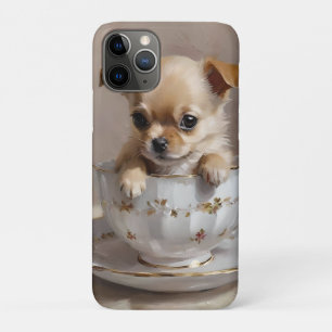 チワワの子犬をティーカップ油絵を描に、 iPhone 11 PROケース