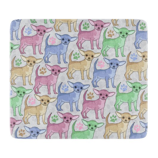 チワワの恋人のカラフルパターン カッティングボード (正面)