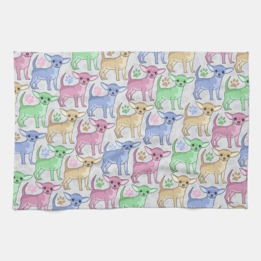チワワの恋人のカラフルパターン キッチンタオル (横)
