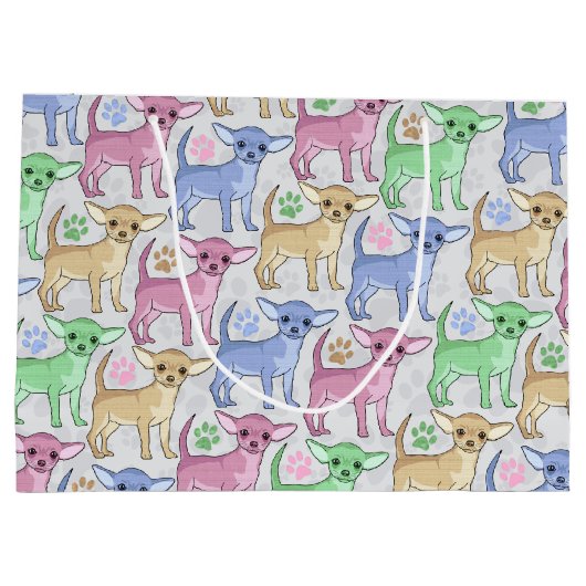 チワワの恋人のカラフルパターン ラージペーパーバッグ (裏面)