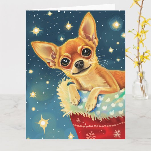 チワワの楽しいクリスマス カード (黄色い花)