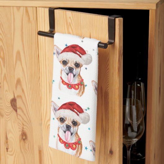 チワワの水彩画のクリスマスパターン キッチンタオル (三つ折り)