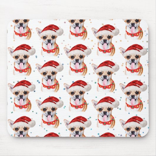 チワワの水彩画のクリスマスパターン マウスパッド (正面)