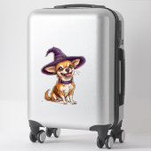 チワワの犬のハロウィンパープルウィザード帽子 シール (スーツケース)