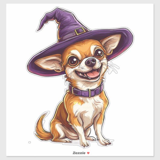 チワワの犬のハロウィンパープルウィザード帽子 シール (シート)