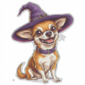 チワワの犬のハロウィンパープルウィザード帽子 シール (正面)