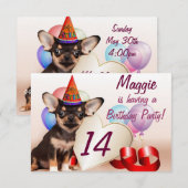 チワワの犬の誕生日パーティーの招待状 招待状 (正面/裏面)