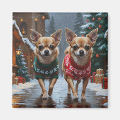 チワワの犬 クリスマス スノー ホリデー マグネット (正面)