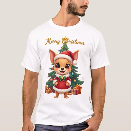 チワワの犬 メリークリスマス Tシャツ (正面)