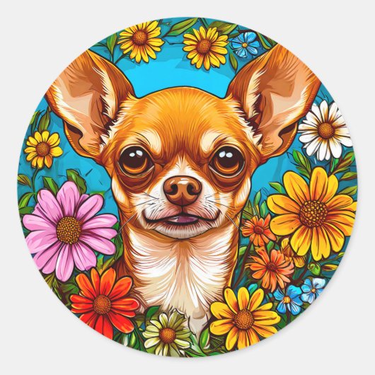 チワワの犬 ラウンドシール (正面)