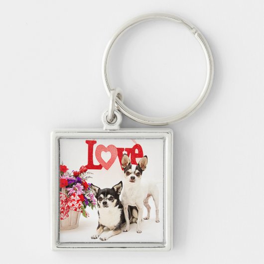 チワワの花と愛 キーホルダー (正面)