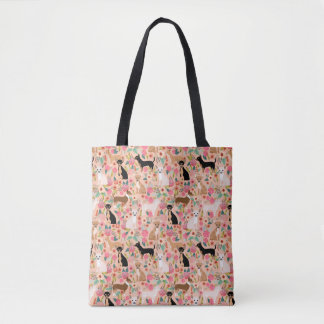 チワワの花模様のトートバック-チワワの花 トートバッグ