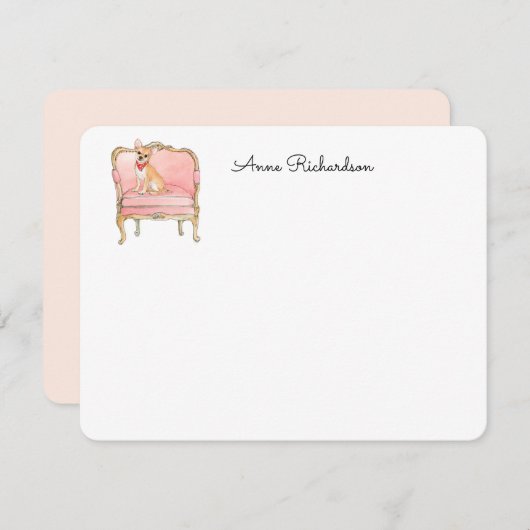 チワワイラストレーションカスタムフラットサンキューカード サンキューカード (正面/裏面)