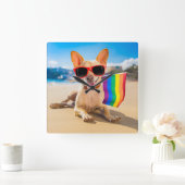 チワワドッグアットザビーチ スクエア壁時計 (ホーム)