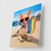 チワワドッグアットザビーチ スクエア壁時計 (傾斜)