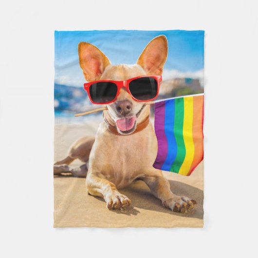 チワワドッグアットザビーチ フリースブランケット (正面)