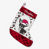 チワワドッグクリスマス、カスタムドッグネーム スモールクリスマスストッキング (正面 (吊り時))