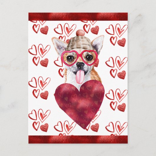 チワワハートドッグラバーバレンタインギフト シーズンポストカード (正面)