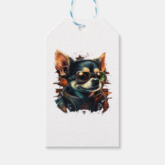 チワワバイクもしくは自転車に乗る人モトキュレライディングドッグパパ ギフトタグ (正面)