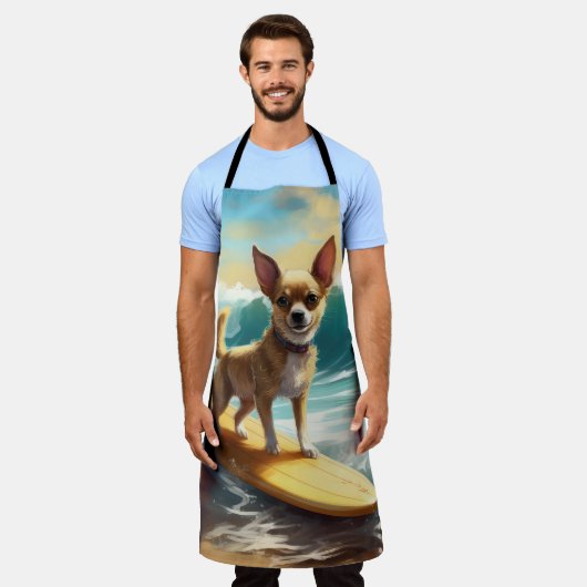 チワワビーチサーフィン絵画ズ エプロン (着用した状態)