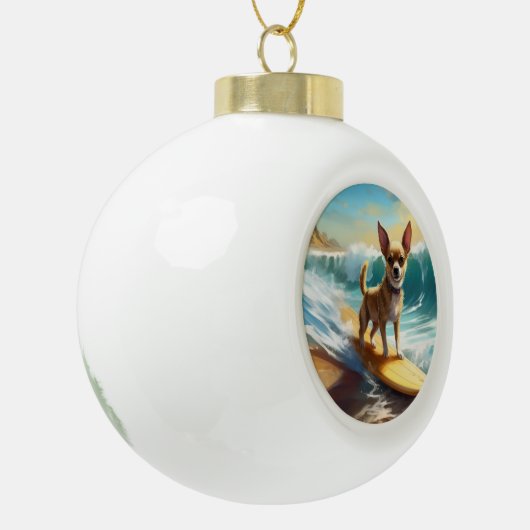 チワワビーチサーフィン絵画ズ セラミックボールオーナメント (左)