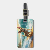 チワワビーチサーフィン絵画ズ ラゲッジタグ (正面縦)